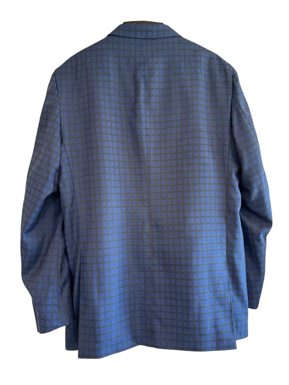Statement Italy Mens 3‑Piece Suit - 44L Jacket/Vest, 40R Pants - Blue Check Wool